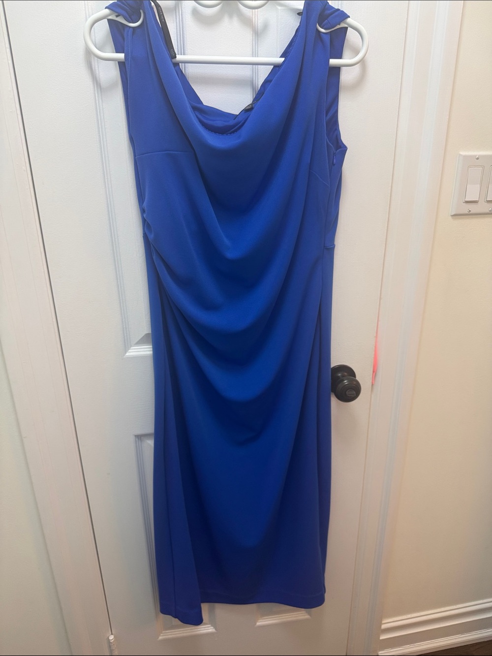 Blue Draped alexa tipped shoulder bodycon midi dress